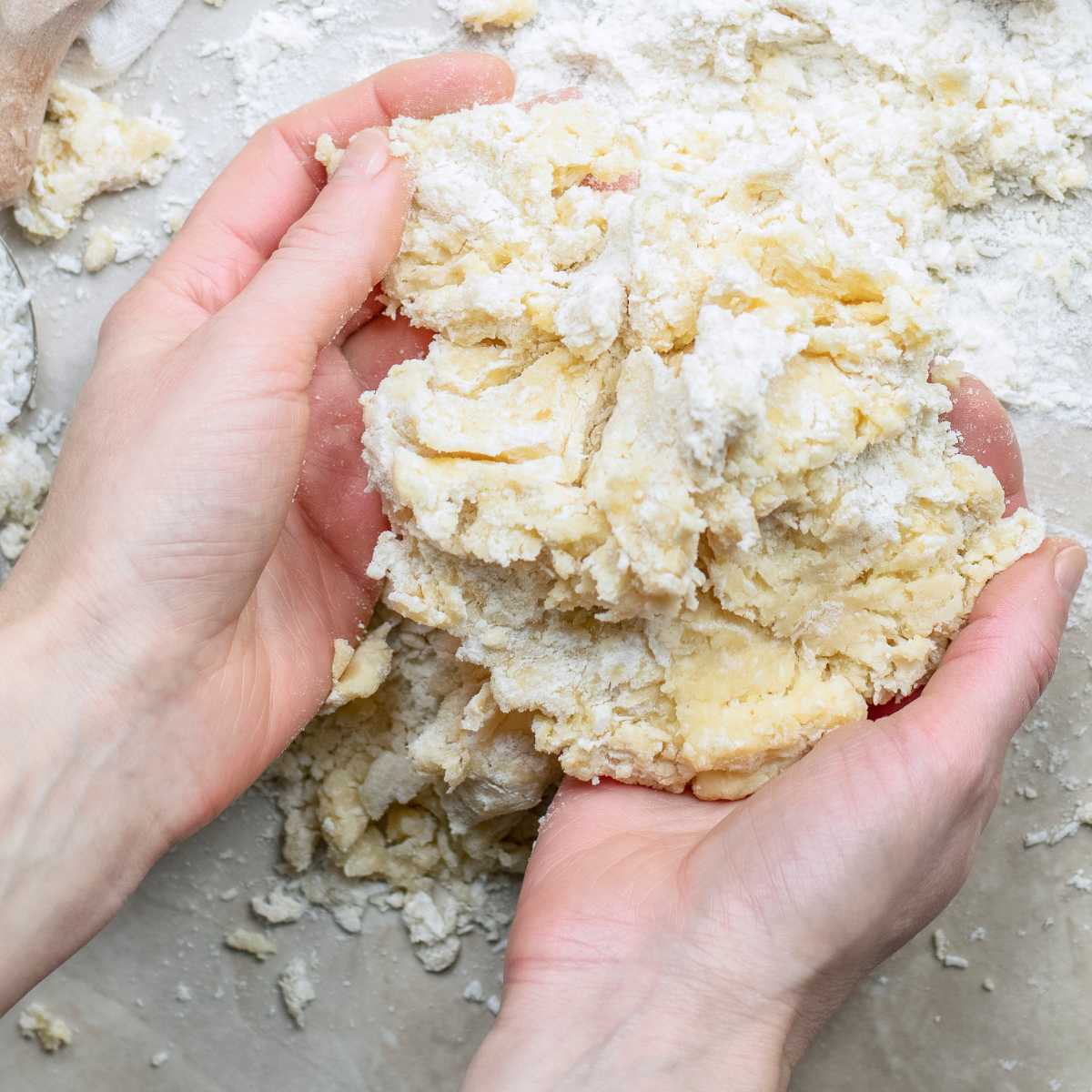 shortbread cookie dough in hands