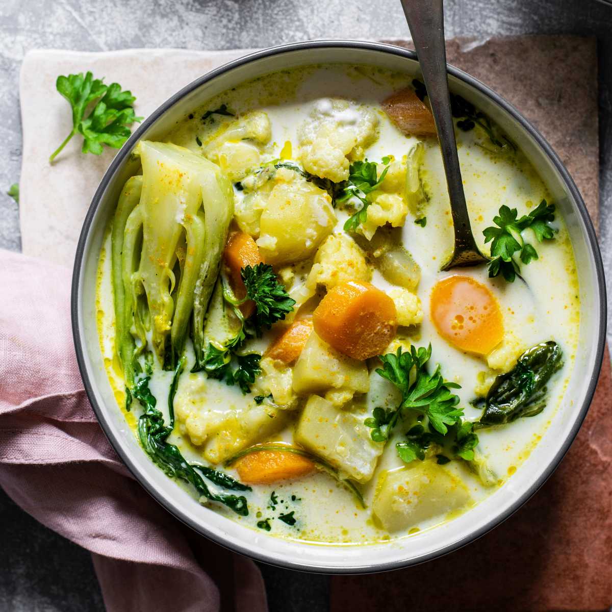 bowl of vegan coconut curry soup